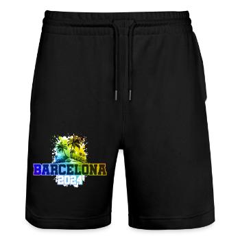 Barcelone 2024 Vacances Palmiers Colorés - Short de jogging bio TRAINER Stanley/Stella unisexe - noir - Devant - Nik (191cm) & Marisol (170cm)