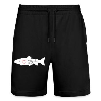 I love trout white - Stanley/Stella Unisex Bio Joggingshorts Trainer  - Schwarz - Vorne - Nik (191cm) & Marisol (170cm)