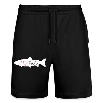 I love Forelle weiss - Stanley/Stella Unisex Bio Joggingshorts Trainer  - Schwarz - Vorne - Nik (191cm) & Marisol (170cm)