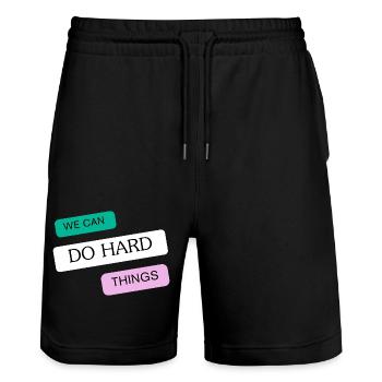 Wir können schwierige Dinge tun - Stanley/Stella Unisex Bio Joggingshorts Trainer  - Schwarz - Vorne - Nik (191cm) & Marisol (170cm)