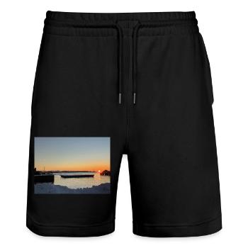 Coucher de soleil sur les Lofoten - Short de jogging bio TRAINER Stanley/Stella unisexe - noir - Devant - Nik (191cm) & Marisol (170cm)