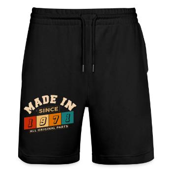 Made in 1971 Birthday 53 Years - Stanley/Stella Trainer Unisex Organic Jogging Shorts - black - Front - Nik (191cm) & Marisol (170cm)
