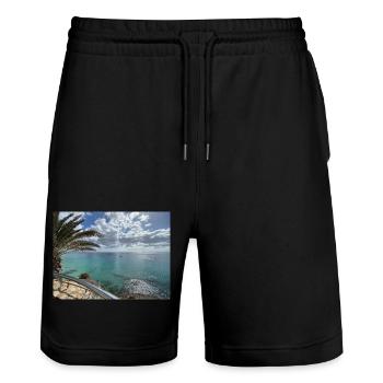 DjNunoKa Design - Aussicht auf Erfolg - Stanley/Stella Unisex Bio Joggingshorts Trainer  - Schwarz - Vorne - Nik (191cm) & Marisol (170cm)
