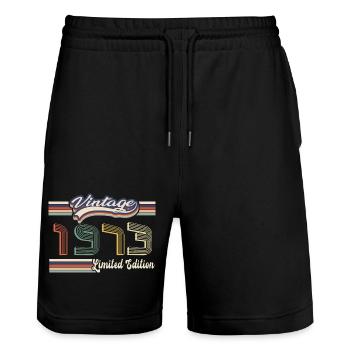 Original 1973 Vintage edition Retro Birthday - Stanley/Stella Trainer Unisex Organic Jogging Shorts - black - Front - Nik (191cm) & Marisol (170cm)