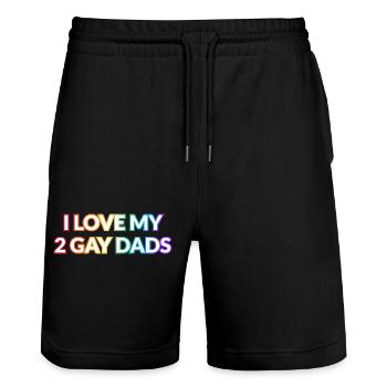 J’aime mes 2 papas gays GAY PRIDE - Short de jogging bio TRAINER Stanley/Stella unisexe - noir - Devant - Nik (191cm) & Marisol (170cm)