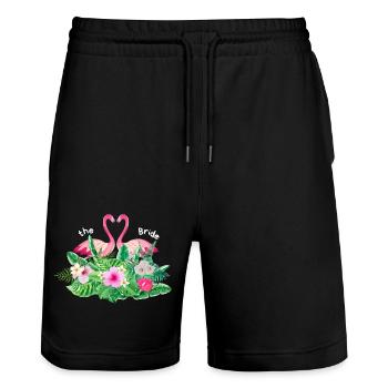 Der Flanschflamingo tropisch - Stanley/Stella Unisex Bio Joggingshorts Trainer  - Schwarz - Vorne - Nik (191cm) & Marisol (170cm)