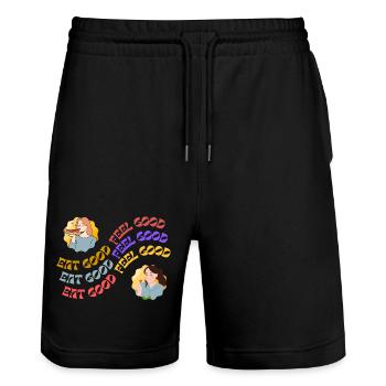 EAT GOOD FEEL GOOD - Stanley/Stella Trainer Unisex Organic Jogging Shorts - black - Front - Nik (191cm) & Marisol (170cm)