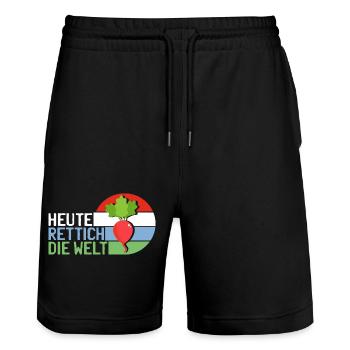Heute Rettich Die Welt Garten Gemüse Retro Motiv - Stanley/Stella Unisex Bio Joggingshorts Trainer  - Schwarz - Vorne - Nik (191cm) & Marisol (170cm)