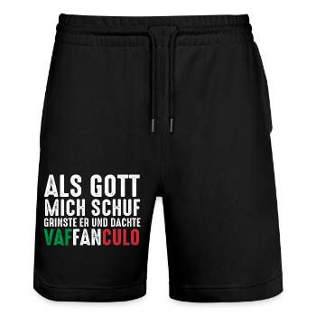 Italy Italian Vaffanculo - Stanley/Stella Trainer Unisex Organic Jogging Shorts - black - Front - Nik (191cm) & Marisol (170cm)