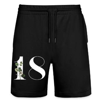 Numéro 18 floral vert -18e anniversaire floral - Short de jogging bio TRAINER Stanley/Stella unisexe - noir - Devant - Nik (191cm) & Marisol (170cm)