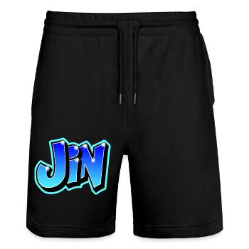 "JIN" graffiti imrimable on any medium - Stanley/Stella Trainer Unisex Organic Jogging Shorts - black - Front - Nik (191cm) & Marisol (170cm)