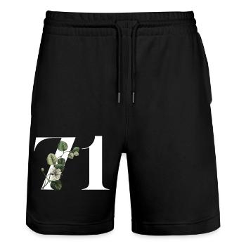Nummer 71 Blumengrün - 71. Blumengeburtstag - Stanley/Stella Unisex Bio Joggingshorts Trainer  - Schwarz - Vorne - Nik (191cm) & Marisol (170cm)