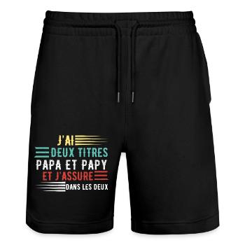 J'ai deux titres papa et papy cadeau fête des père - Short de jogging bio TRAINER Stanley/Stella unisexe - noir - Devant - Nik (191cm) & Marisol (170cm)