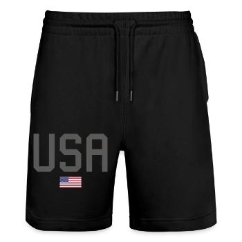 ÉQUIPE Bannière du drapeau américain des États-Unis en cours d’écriture - Short de jogging bio TRAINER Stanley/Stella unisexe - noir - Devant - Nik (191cm) & Marisol (170cm)