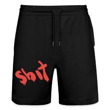 Scheisse text in rot - Stanley/Stella Unisex Bio Joggingshorts Trainer  - Schwarz - Vorne - Nik (191cm) & Marisol (170cm)