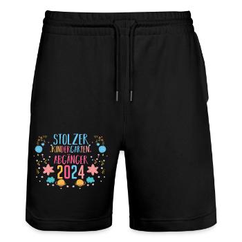 1 Grade School Child Back to School Kindergarten Kita E - Stanley/Stella Trainer Unisex Organic Jogging Shorts - black - Front - Nik (191cm) & Marisol (170cm)