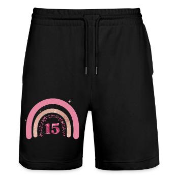 15e anniversaire rainbow rose - Short de jogging bio TRAINER Stanley/Stella unisexe - noir - Devant - Nik (191cm) & Marisol (170cm)