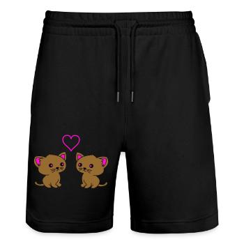 süße katzen love - Stanley/Stella Unisex Bio Joggingshorts Trainer  - Schwarz - Vorne - Nik (191cm) & Marisol (170cm)