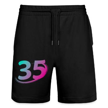 Number 35 multicolor - Stanley/Stella Trainer Unisex Organic Jogging Shorts - black - Front - Nik (191cm) & Marisol (170cm)