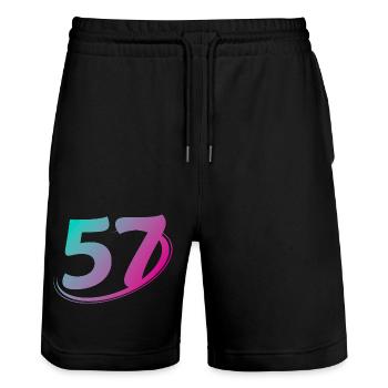 Number 57 multicolor - Stanley/Stella Trainer Unisex Organic Jogging Shorts - black - Front - Nik (191cm) & Marisol (170cm)