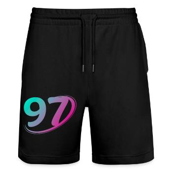 Number 97 multicolor - Stanley/Stella Trainer Unisex Organic Jogging Shorts - black - Front - Nik (191cm) & Marisol (170cm)