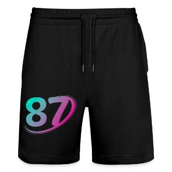 Number 87 multicolor - Stanley/Stella Trainer Unisex Organic Jogging Shorts - black - Front - Nik (191cm) & Marisol (170cm)