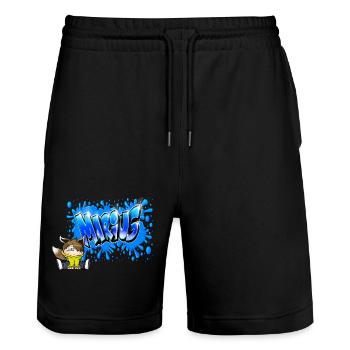 MARIUS GRAFFITI NAME PRINT - Short de jogging bio TRAINER Stanley/Stella unisexe - noir - Devant - Nik (191cm) & Marisol (170cm)