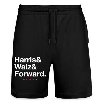 Kamala Harris & Tim Walz 2024 Forward Shirt - Stanley/Stella Unisex Bio Joggingshorts Trainer  - Schwarz - Vorne - Nik (191cm) & Marisol (170cm)