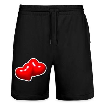 Zwei rote Herzen zusammen vereint - Stanley/Stella Unisex Bio Joggingshorts Trainer  - Schwarz - Vorne - Nik (191cm) & Marisol (170cm)