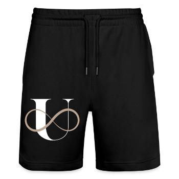 Unendlicher Buchstabe u - Stanley/Stella Unisex Bio Joggingshorts Trainer  - Schwarz - Vorne - Nik (191cm) & Marisol (170cm)
