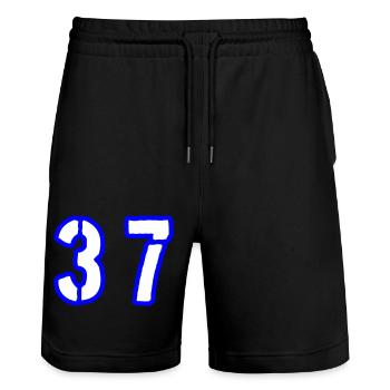 37 Number Symbol - Stanley/Stella Trainer Unisex Organic Jogging Shorts - black - Front - Nik (191cm) & Marisol (170cm)
