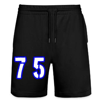 75 Number Symbol - Stanley/Stella Trainer Unisex Organic Jogging Shorts - black - Front - Nik (191cm) & Marisol (170cm)