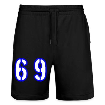 69 Zahl Symbol - Stanley/Stella Unisex Bio Joggingshorts Trainer  - Schwarz - Vorne - Nik (191cm) & Marisol (170cm)