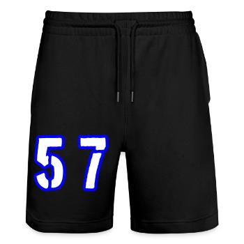 57 Number Symbol - Stanley/Stella Trainer Unisex Organic Jogging Shorts - black - Front - Nik (191cm) & Marisol (170cm)