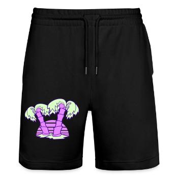 2 Palm Trees Island Tree Stripes Sun Sunset - Stanley/Stella Trainer Unisex Organic Jogging Shorts - black - Front - Nik (191cm) & Marisol (170cm)