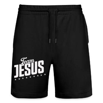 team jesus - Stanley/Stella Unisex Bio Joggingshorts Trainer  - Schwarz - Vorne - Nik (191cm) & Marisol (170cm)