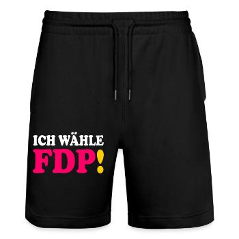 Fdp - ich wähle fdp - Stanley/Stella Unisex Bio Joggingshorts Trainer  - Schwarz - Vorne - Nik (191cm) & Marisol (170cm)