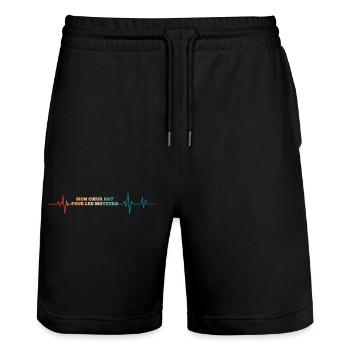 Battement de coeur mon cœur bat pour les moteurs - Short de jogging bio TRAINER Stanley/Stella unisexe - noir - Devant - Nik (191cm) & Marisol (170cm)