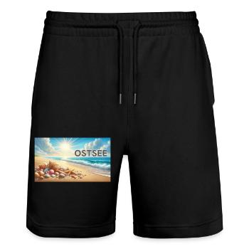 Ostsee - Stanley/Stella Unisex Bio Joggingshorts Trainer  - Schwarz - Vorne - Nik (191cm) & Marisol (170cm)