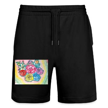 Flowers - Stanley/Stella Unisex Bio Joggingshorts Trainer  - Schwarz - Vorne - Nik (191cm) & Marisol (170cm)