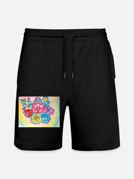 Flowers - Stanley/Stella Unisex Bio Joggingshorts Trainer - Schwarz