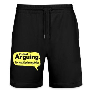 EXPLAINING - Stanley/Stella Trainer Unisex Organic Jogging Shorts - black - Front - Nik (191cm) & Marisol (170cm)