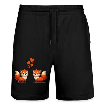 Fox Comic Love - Short de jogging bio TRAINER Stanley/Stella unisexe - noir - Devant - Nik (191cm) & Marisol (170cm)