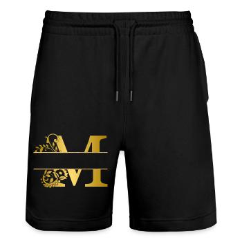 Letter m personalised gold floral - gift idea - Stanley/Stella Trainer Unisex Organic Jogging Shorts - black - Front - Nik (191cm) & Marisol (170cm)