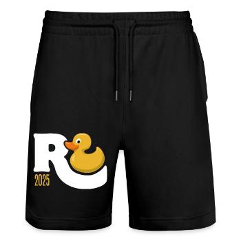 Rente Ente 2025 - Ruhestand - Pension - Stanley/Stella Unisex Bio Joggingshorts Trainer  - Schwarz - Vorne - Nik (191cm) & Marisol (170cm)