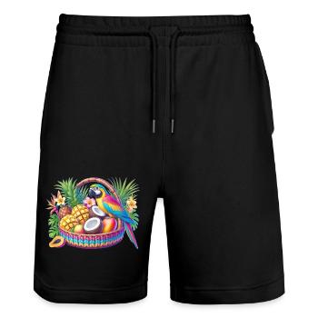 Fruit basket with parrot - Stanley/Stella Trainer Unisex Organic Jogging Shorts - black - Front - Nik (191cm) & Marisol (170cm)
