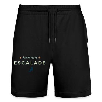 J’peux pas j’ai escalade - idée cadeau humour - Short de jogging bio TRAINER Stanley/Stella unisexe - noir - Devant - Nik (191cm) & Marisol (170cm)