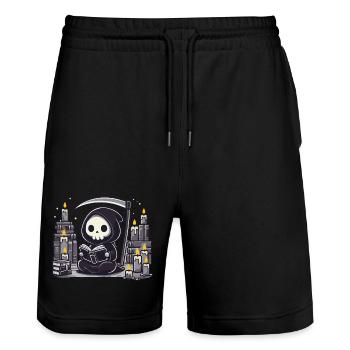 Grim Reaper Bookworm with Scythe - Stanley/Stella Trainer Unisex Organic Jogging Shorts - black - Front - Nik (191cm) & Marisol (170cm)