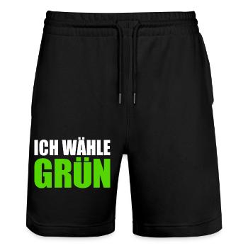 I choose green - Stanley/Stella Trainer Unisex Organic Jogging Shorts - black - Front - Nik (191cm) & Marisol (170cm)