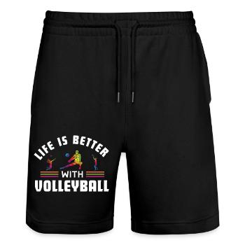 Das Leben ist besser mit Volleyball.Volleyball T-Shirt - Stanley/Stella Unisex Bio Joggingshorts Trainer  - Schwarz - Vorne - Nik (191cm) & Marisol (170cm)